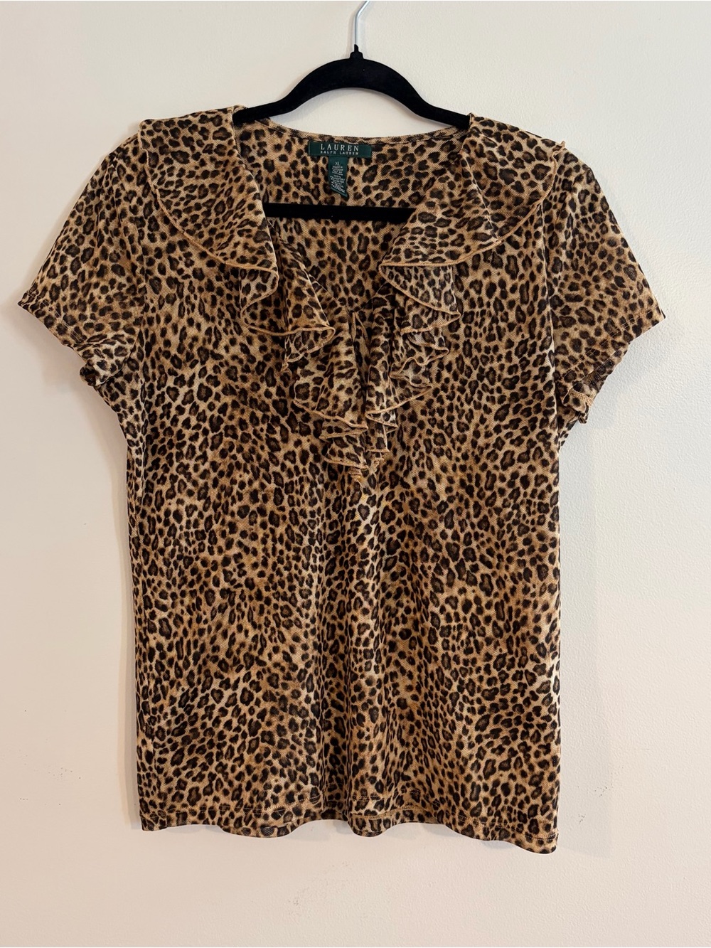PRICE DROP Lauren Ralph Lauren Leopard Print Ruffle V-Neck Top - Brown